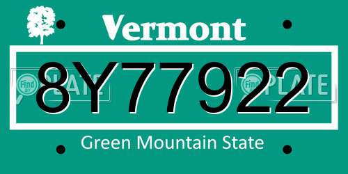 8Y77922 Vermont License Plate
