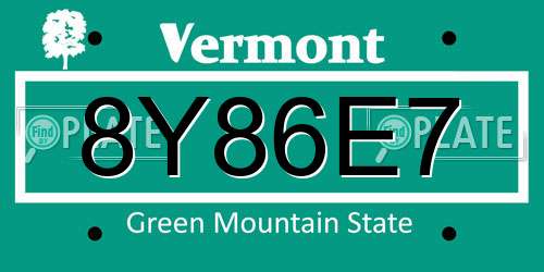 8Y86E7 Vermont License Plate