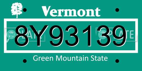 8Y93139 Vermont License Plate