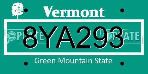 8YA293 Vermont License Plate