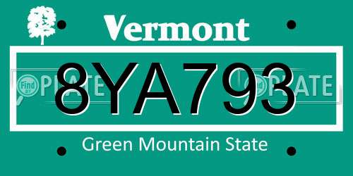 8YA793 Vermont License Plate