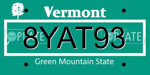 8YAT93 Vermont License Plate