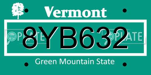 8YB632 Vermont License Plate