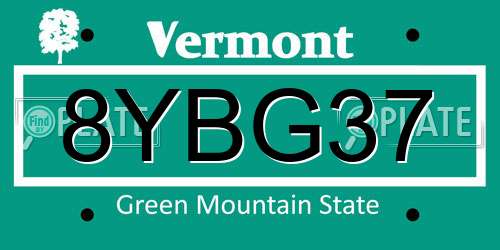 8YBG37 Vermont License Plate