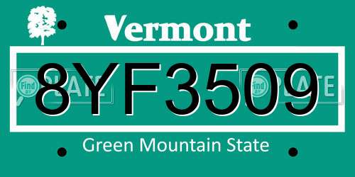 8YF3509 Vermont License Plate