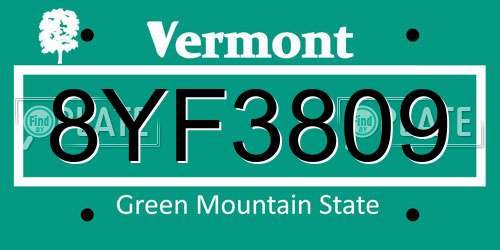8YF3809 Vermont License Plate