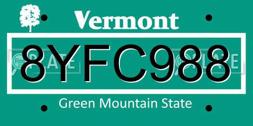 8YFC988 Vermont License Plate