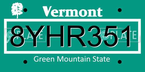 8YHR351 Vermont License Plate