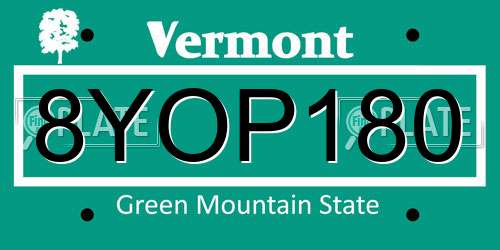 8YOP180 Vermont License Plate