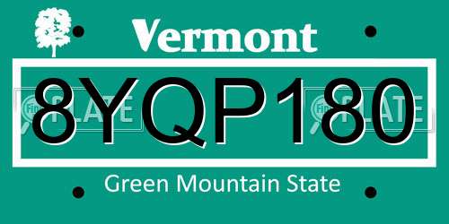 8YQP180 Vermont License Plate