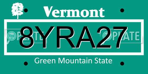8YRA27 Vermont License Plate