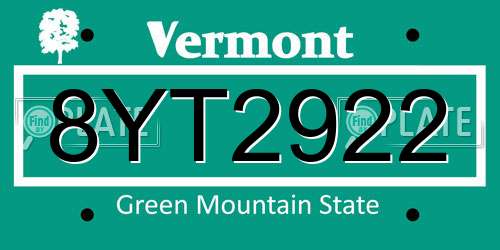 8YT2922 Vermont License Plate