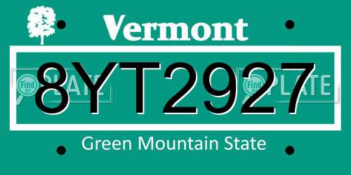 8YT2927 Vermont License Plate