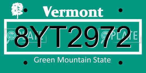 8YT2972 Vermont License Plate