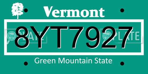 8YT7927 Vermont License Plate
