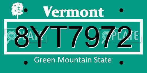 8YT7972 Vermont License Plate