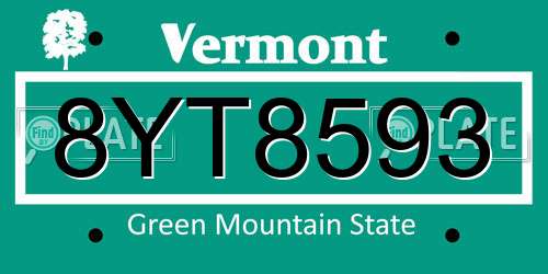 8YT8593 Vermont License Plate
