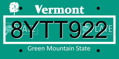 8YTT922 Vermont License Plate