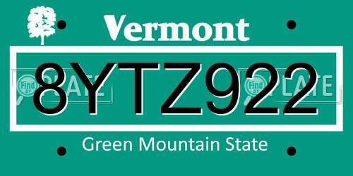 8YTZ922 Vermont License Plate