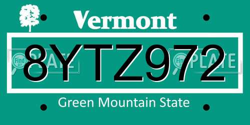 8YTZ972 Vermont License Plate