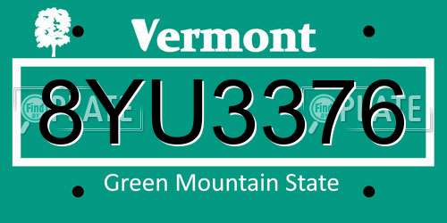 8YU3376 Vermont License Plate