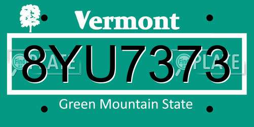 8YU7373 Vermont License Plate
