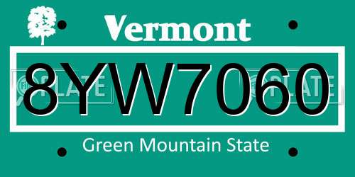 8YW7060 Vermont License Plate