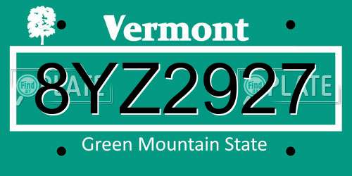 8YZ2927 Vermont License Plate