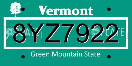 8YZ7922 Vermont License Plate