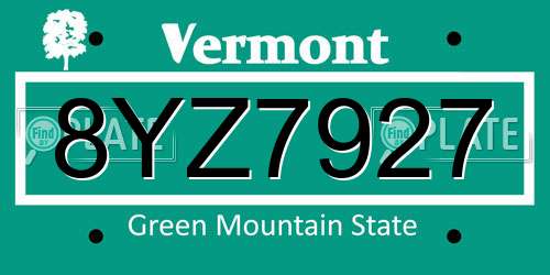 8YZ7927 Vermont License Plate