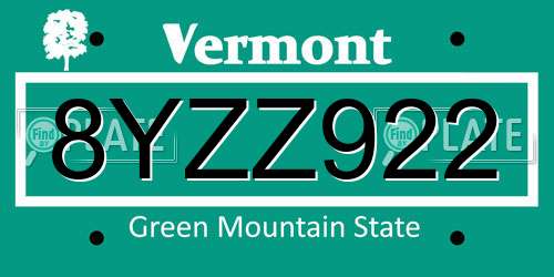 8YZZ922 Vermont License Plate