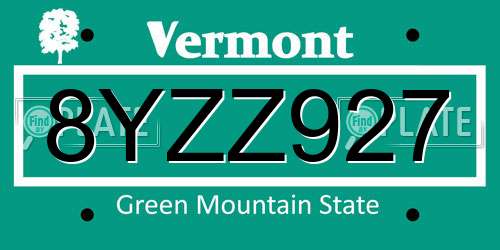 8YZZ927 Vermont License Plate