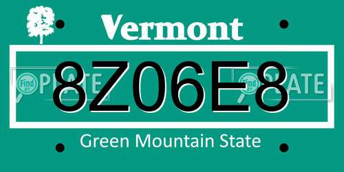 8Z06E8 Vermont License Plate