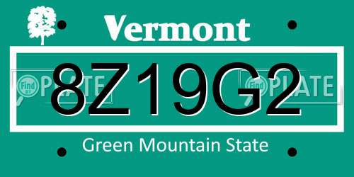 8Z19G2 Vermont License Plate