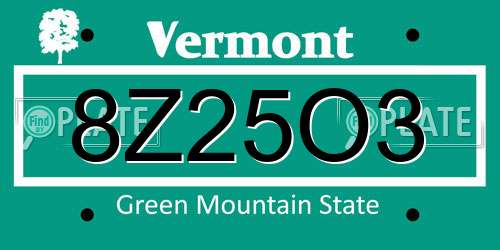 8Z25O3 Vermont License Plate