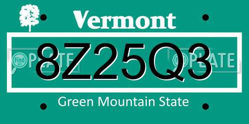 8Z25Q3 Vermont License Plate