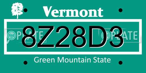 8Z28D3 Vermont License Plate