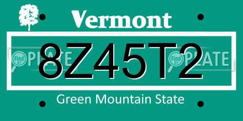 8Z45T2 Vermont License Plate