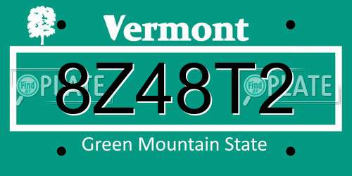 8Z48T2 Vermont License Plate