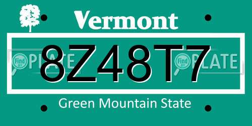 8Z48T7 Vermont License Plate