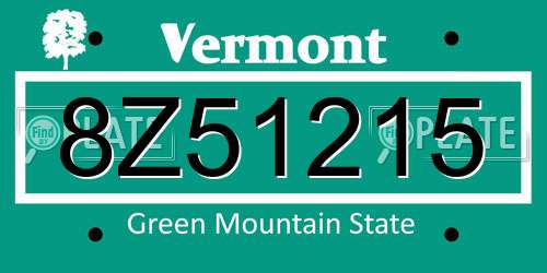 8Z51215 Vermont License Plate