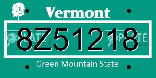 8Z51218 Vermont License Plate