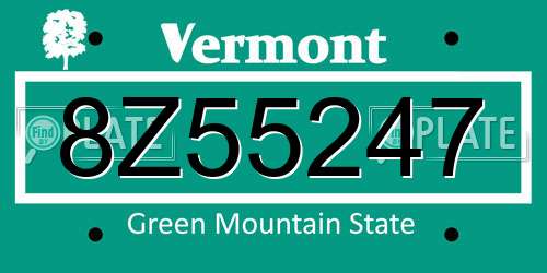 8Z55247 Vermont License Plate