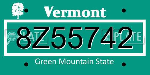 8Z55742 Vermont License Plate