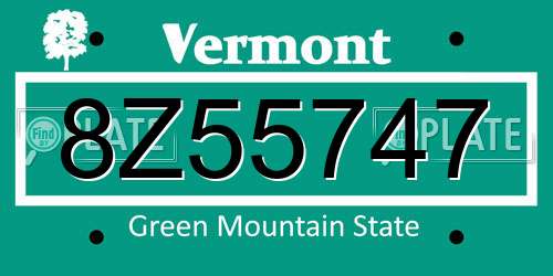 8Z55747 Vermont License Plate
