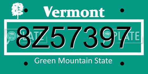 8Z57397 Vermont License Plate