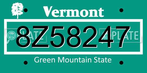 8Z58247 Vermont License Plate