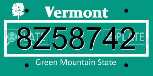 8Z58742 Vermont License Plate