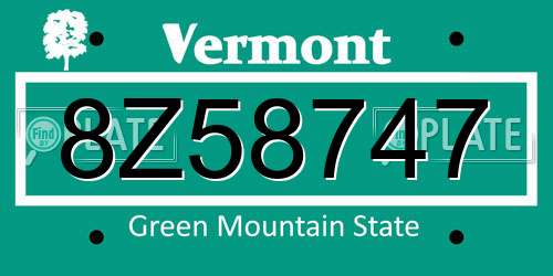 8Z58747 Vermont License Plate