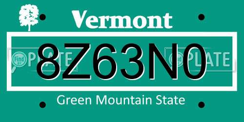 8Z63N0 Vermont License Plate